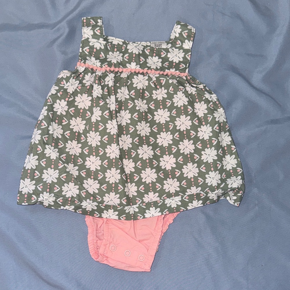 Carter's Green Floral Dress with Pink Trim and Pink Bodysuit